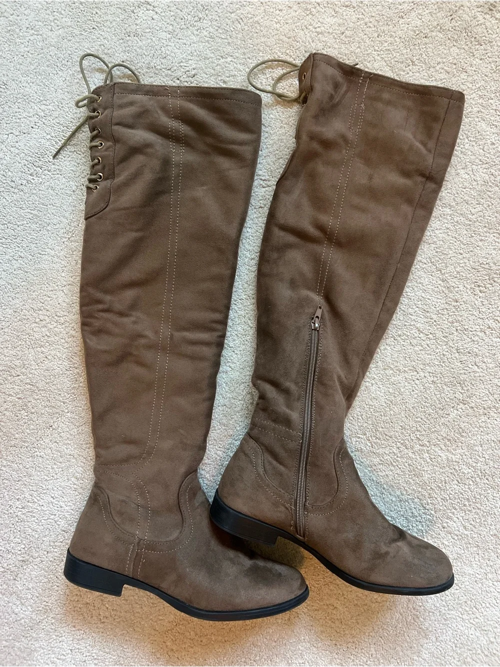 Over-the-Knee Lace-Up Suede Boots — Brown